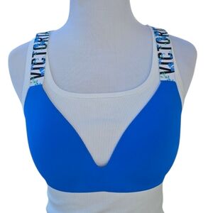 Victorias Secret T-Shirt Lightly Lined Wireless Blue Logo Floral Bra Size 34B